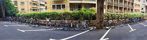 Bikes where cars would normally be parked on Beirut campus for Bike To Work Day