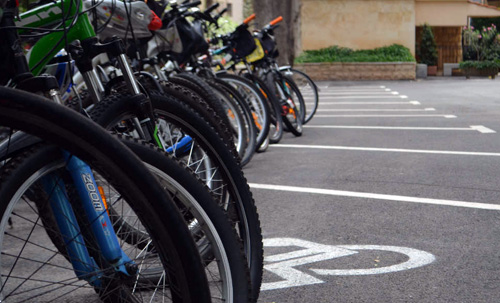 Bikes where cars would normally be parked on Beirut campus for Bike To Work Day