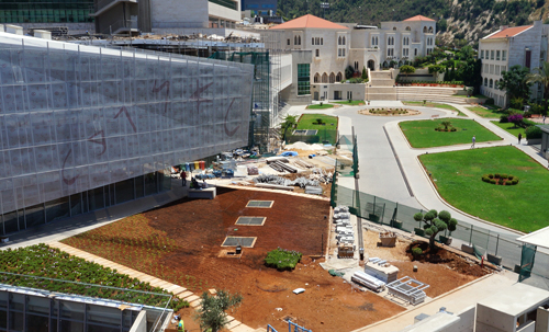Landscape design execution in progress to boost the new Byblos Library's atmosphere