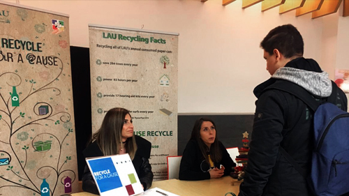 Facilities Management raised awareness about LAU's recycling initiative on Friday January 11, during the Dean of students' new students Spring 2019 orientation at Byblos Campus.